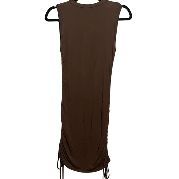 OMighty Brown Body-con Mushroom T-shirt Dress With Ruched Tie Sides Sz Small - Picture 8 of 8